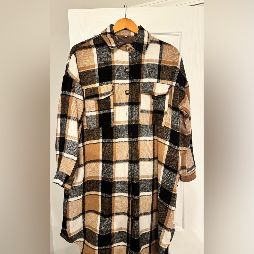 Womens | Plaid Button-Up Trench Jacket | Size S